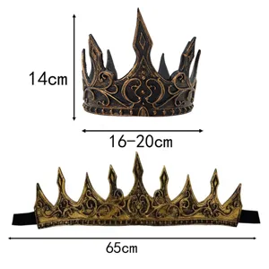 Middeleeuwse Koning Kroon Halloween Cosplay Kostuum Feest Rekwisiet Goud Zwart Diadeem
