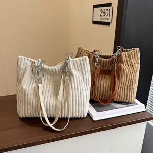 Corduroy shoulder tote bag large capacity casual handbag for women daily commuting style