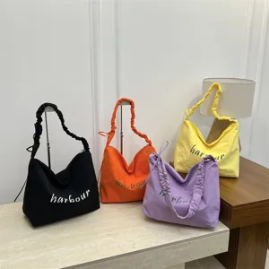 Women Canvas Tote Bag Large Capacity Lightweight Casual Minimalist Shoulder Bag Letter Print Commute Handbag