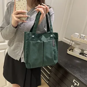 Gruene Segeltuch Handtasche mit vielen Faechern grosse Kapazitaet freizeit Tasche fuer Alltag