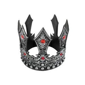 Middeleeuwse koningskroon voor Halloween feest, zwart zilveren cosplay hoofddeksel.