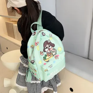 Cute cartoon print children school backpack light green waterproof kids book bag daily use