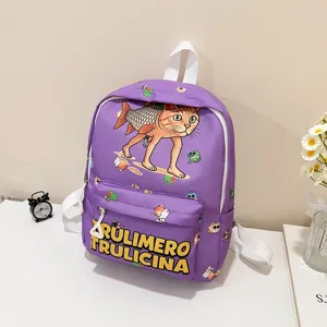 Cute cartoon kids backpack with funny cat fish pattern large capacity school bag for students