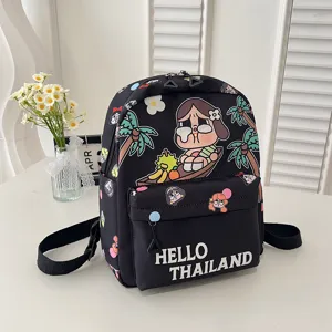 Detail view of the cute cartoon printed kids backpack, waterproof fabric, lightweight design.