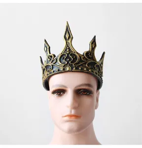 Middeleeuwse koningskroon accessoire, zwart gouden tiara voor Halloween cosplay feest.