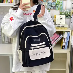 Korean style large capacity student backpack casual minimalist black white school bag