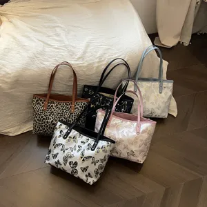 Women Casual Large Capacity Tote Bag Butterfly Jacquard Fabric Shoulder Handbag Commuting Work Bag