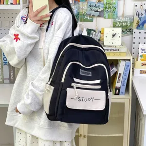 Korean style large capacity school backpack black and white casual student book bag daily