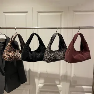 Casual leopard print and solid hobo handbags, versatile large capacity shoulder bags.