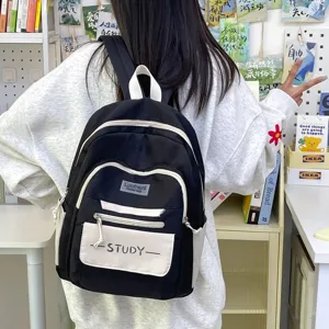 Detailed view of casual Korean style student backpack, large capacity waterproof school bag.