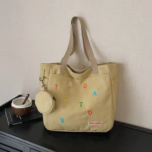 Canvas tote bag for women large capacity casual shoulder bag student shopping handbag with pouch