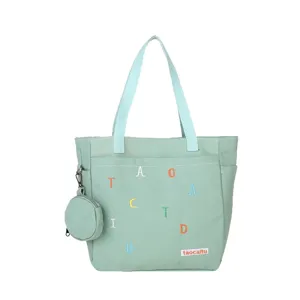 Casual canvas tote bag with small coin purse, trendy student shopping shoulder bag for women.