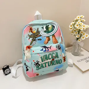 Cute surreal graphic children school backpack large capacity light blue casual bag