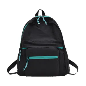 Casual minimalist black backpack with contrasting teal zippers, ideal for students daily use.