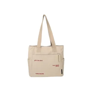 Beige canvas tote bag large capacity casual shoulder bag for women daily student use
