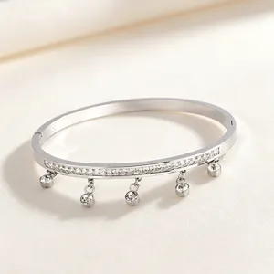 Stainless steel crystal dangling charm bracelet silver minimalist dainty wrist jewelry detail