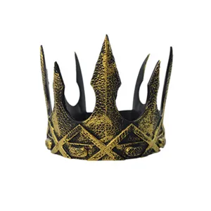Middeleeuwse koningskroon voor Halloween cosplay feest kostuum, zwart-gouden retro hoofddeksel.