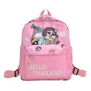 Cute pink cartoon print backpack for kids lightweight waterproof school bag daily use