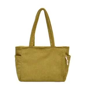 Women large capacity corduroy tote bag casual retro shoulder handbag simple style