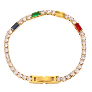 Gold stainless steel colorful crystal rhinestone tennis bracelet women luxury gift