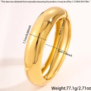 Chunky gold stainless steel bangle bracelet for women, wide dome cuff fashion jewelry design.