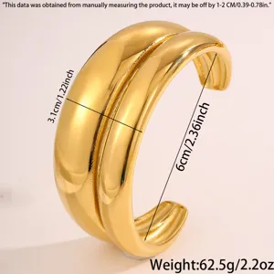 Wide gold stainless steel double layered cuff bracelet for women fashion open bangle jewelry