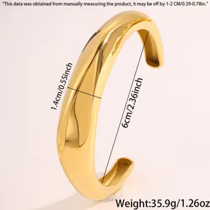 Gold stainless steel irregular open cuff bracelet for women, wide minimalist stylish bracelet.