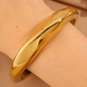 Gold wide irregular stainless steel open cuff bracelet for women fashion daily arm jewelry