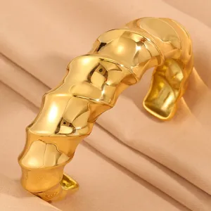 Gold stainless steel chunky croissant open cuff bracelet for women fashion trendy stacking jewelry