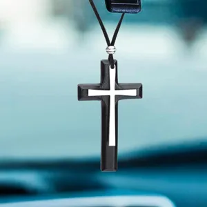 Retro wooden cross car hanging ornament rearview mirror pendant decor fashion accessory