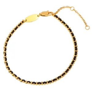 Elegant black gold braided bracelet stainless steel bead wrist chain fashion jewelry for women