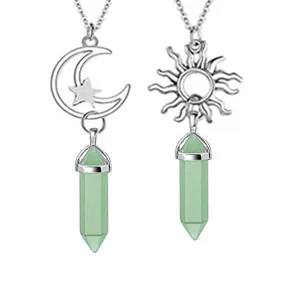 Sole Luna Stella Collana Colonna Esagonale Cristallo Verde Gioiello Coppia 2Pz