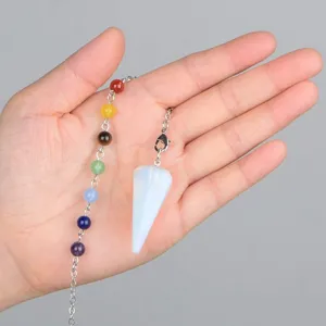 Natürlicher Kristall Sechseckiges Kegel Pendel Anhänger mit Chakra Perlen Kette für Schmuck.