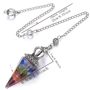 Pendule Pendentif Couronne Résine Paillettes Cristal Collier Bijou Guérison Spirituelle Neuf