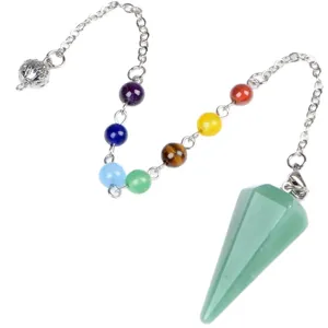 Modische Naturkristall Hexagon Konus Pendel Halskette mit bunten Chakra Perlen Kette.