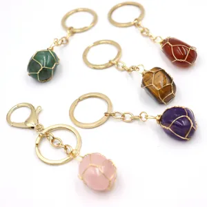 Natural crystal gemstone wire wrapped keychain detail view fashion bag pendant accessory