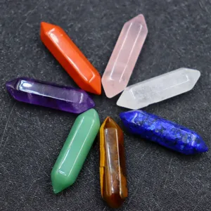 Natural crystal double terminated wands, 7 chakra healing stones polished gemstone decor set.