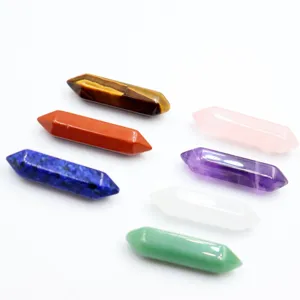 Natural crystal double terminated wands set, polished gemstone pillars for yoga and home decor.