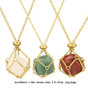 Natürlicher Kristall Stein Netz Kette Metall Bambus Halskette Anhänger 1.5-2cm Schmuck