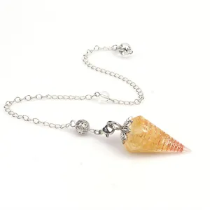 Naturkristall Stein Harz Sechseckiger Kegel Dowsing Pendel Anhänger mit Metallkette