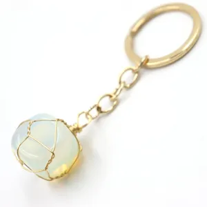 Gold wire-wrapped crystal stone keychain fashion bag pendant elegant hanging accessory