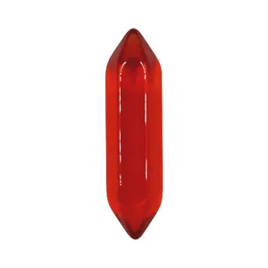 Detailed shot of a polished red crystal double terminated hexagonal column gemstone raw stone.