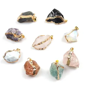 Natürliche Kristall Stein Anhänger vergoldet Kanten DIY Schmuck Zubehör Halskette Charm Set.