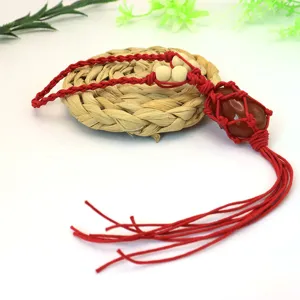 Handgeflochtene rote Seil Stein Netz Tasche Schlüsselanhänger Anhänger Kristall Mineral