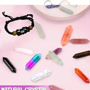Natural crystal stone wands and braided bracelet set for healing, decoration and display.