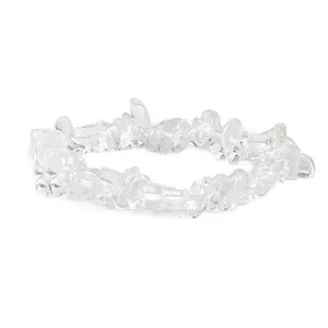 Natural clear crystal chip bracelet, irregular gemstone beaded jewelry for women daily wear.