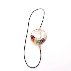 Marcapáginas de árbol de la vida de cristal natural hecho a mano con cordón elástico.