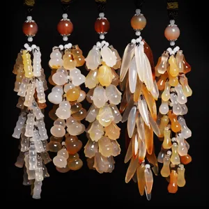 Naturachat geschnitzter Anhänger Charme mehrsträngiges traditionelles Kürbis Bambus Design