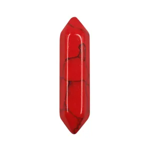 Detailed close-up of a red double-terminated hexagonal crystal column pendant for DIY jewelry.