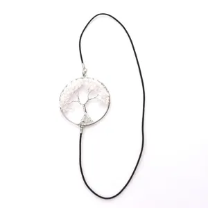 Accesorio de marcapaginas con cordon elastico y arbol de la vida de piedra de cristal.